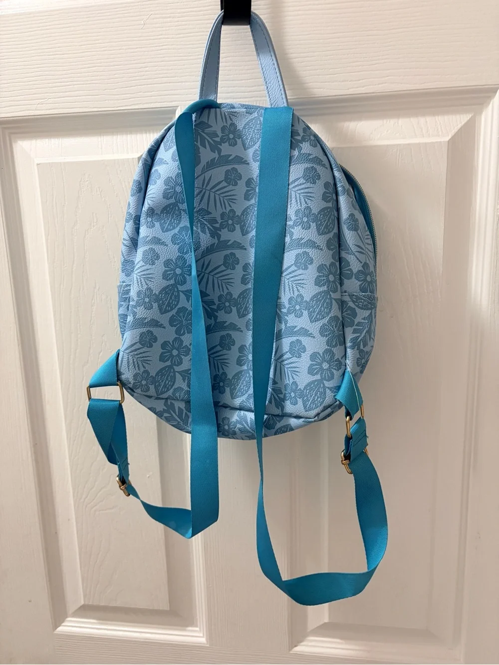 Disney Light Blue Stitch Mini Backpack with Gold Zipper Accents